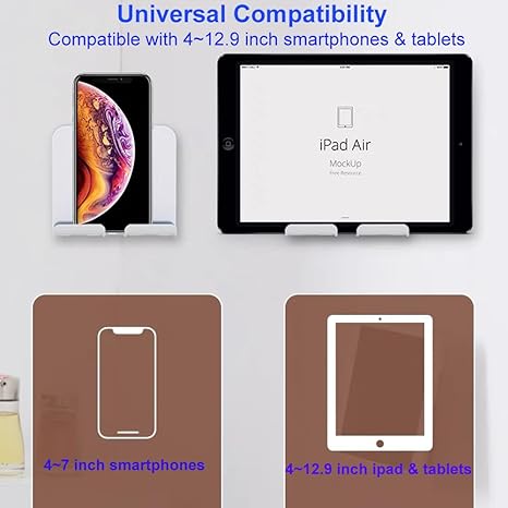 Upgraded shower phone holder tablet wall mounted phone holder removable, self-adhesive phone tablet holder suitable for bed bathroom kitchen