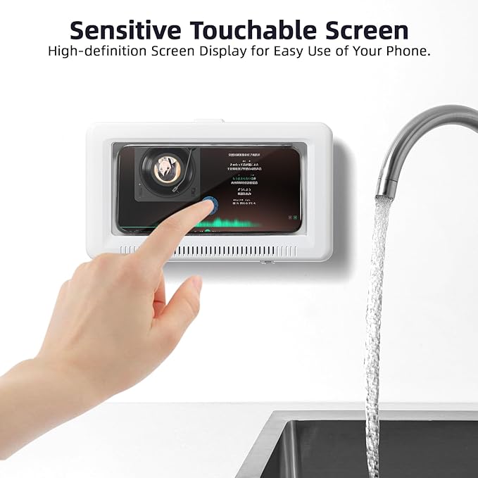Shower Phone Holder Waterproof, Phone Holder for Shower with Touch Screen 360° Rotatable Retractable 60° Opening Angle Wall Mounted Waterproof Phone Case