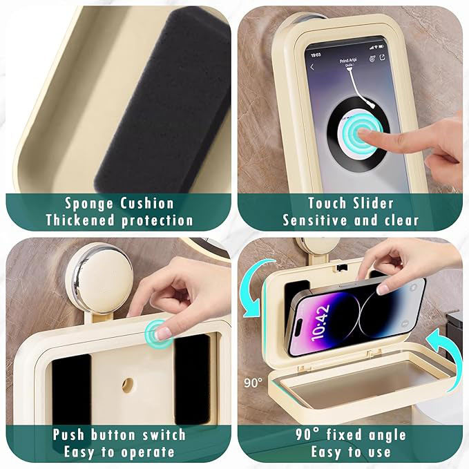 Shower Phone Holder Waterproof, 480° Rotating Adjustable Suction Cup Shower Phone Holder, Fog-Proof Wall Phone Holder Mount, Phone Holder for Shower with HD Touch Screen, for 4-7" Phones