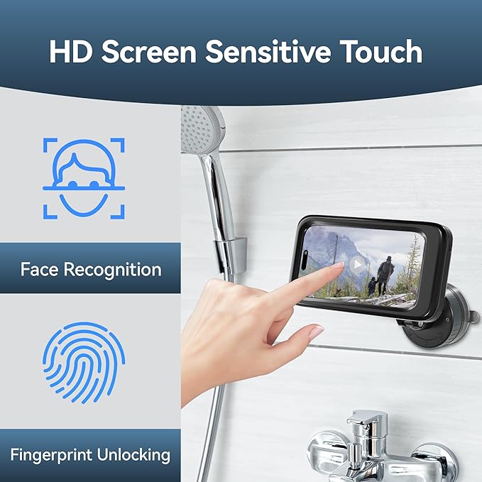 Shower Phone Holder Waterproof, 480° Rotating Twist-Lock Suction Phone Holder for Shower, Anti-Fog & Sensitive Touch Screen Case, Fits Smartphone with Case up to 6.9"