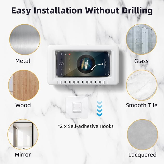 Shower Phone Holder Waterproof, Phone Holder for Shower with Touch Screen 360° Rotatable Retractable 60° Opening Angle Wall Mounted Waterproof Phone Case