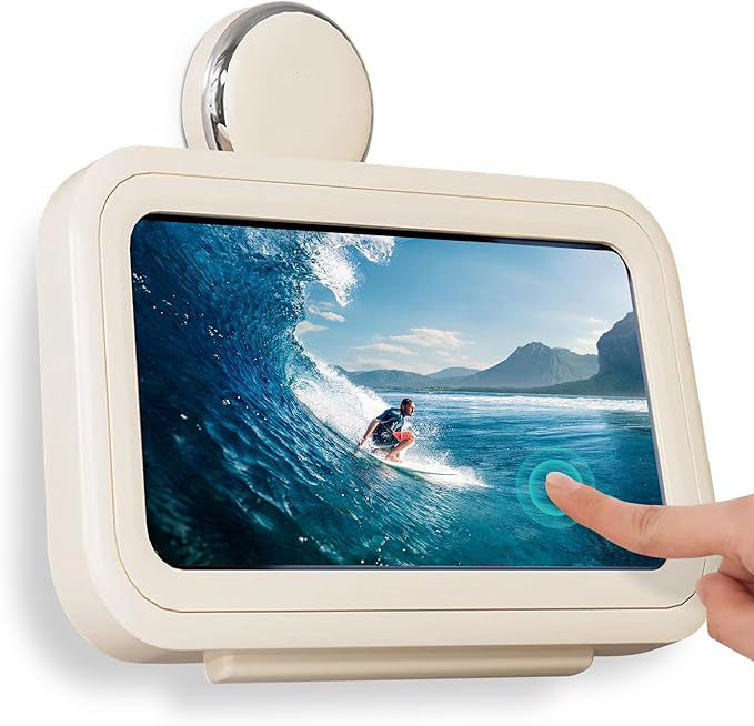 Shower Phone Holder Waterproof, 480° Rotating Adjustable Suction Cup Shower Phone Holder, Fog-Proof Wall Phone Holder Mount, Phone Holder for Shower with HD Touch Screen, for 4-7" Phones