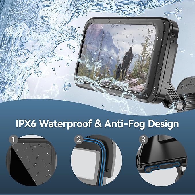 Shower Phone Holder Waterproof, 480° Rotating Twist-Lock Suction Phone Holder for Shower, Anti-Fog & Sensitive Touch Screen Case, Fits Smartphone with Case up to 6.9"