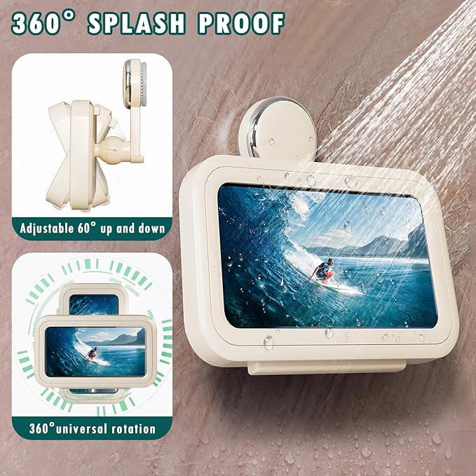 Shower Phone Holder Waterproof, 480° Rotating Adjustable Suction Cup Shower Phone Holder, Fog-Proof Wall Phone Holder Mount, Phone Holder for Shower with HD Touch Screen, for 4-7" Phones