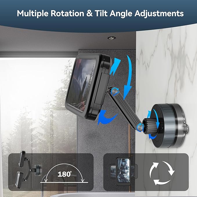 Shower Phone Holder Waterproof, 480° Rotating Twist-Lock Suction Phone Holder for Shower, Anti-Fog & Sensitive Touch Screen Case, Fits Smartphone with Case up to 6.9"
