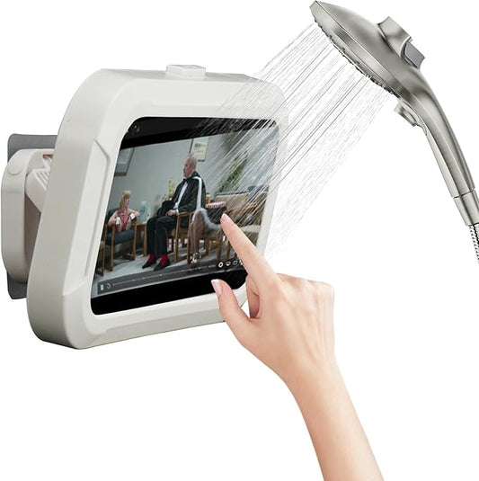 Shower Phone Holder Waterproof, 360° Rotation Mobile Phone Stand, Wall Mounted Anti-Fog Cellphone Case Accessories Universal for Bathroom Bathtub Kitchen for up to 7 Inch Cellphone