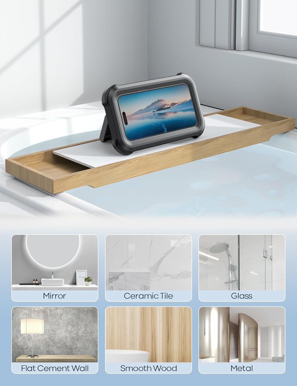 Shower Phone Holder - 480 Rotatable Retractable Adjustable Case, Bathroom Wall Mount Stand, Waterproof Case for 4-7" Phones, Black