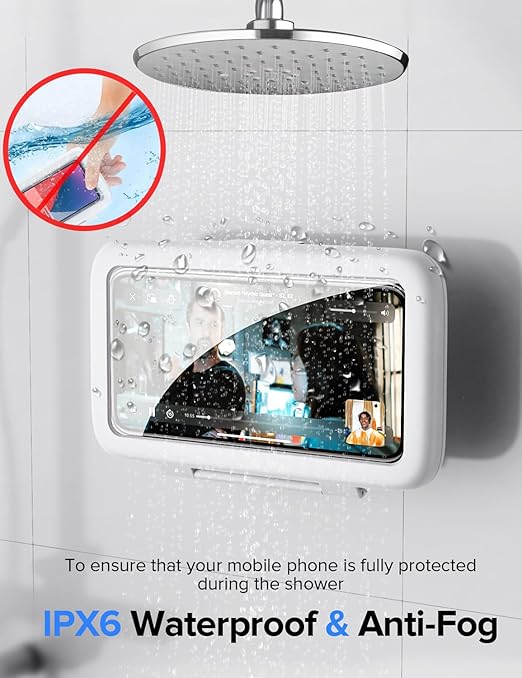 Shower Phone Holder Waterproof, 480° Rotatable Adjustable Bathroom Wall Phone Mount Stand, Anti-Fog High Sensitivity iPhone Case, Anti Fog Case Bathroom Accessories for 4-7'' Cellphones