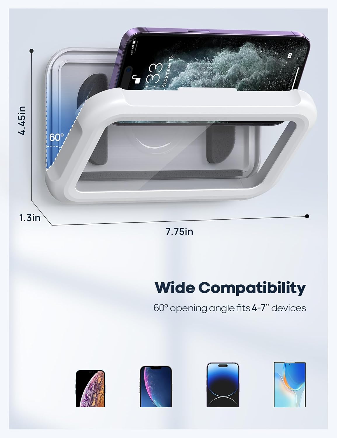 Shower Phone Holder Waterproof - 480° Rotatable Retractable Adjustable Shower Case Holder, Bathroom Wall Phone Mount Stand Water Proof Anti Fog Case, Accessories for 4-7" Cellphones