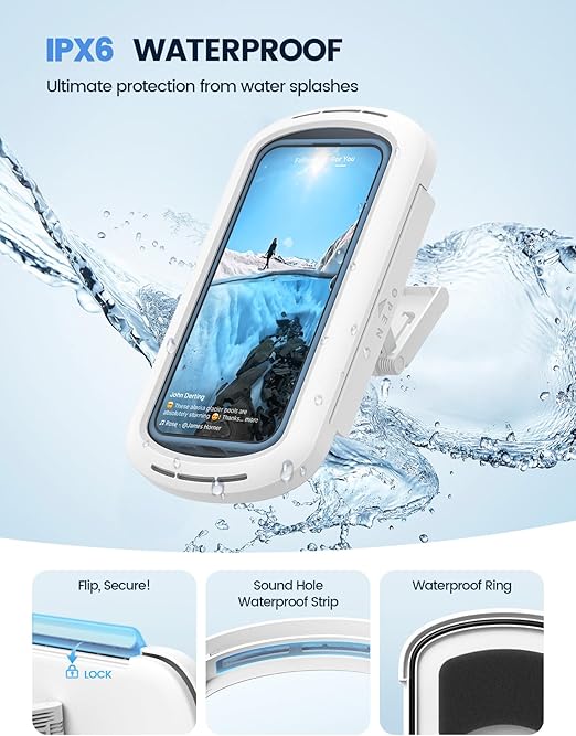 Shower Phone Holder Waterproof - Clear Sound Quality with Speaker Hole and 480° Rotating Shower Box, Locking Buckle IPX6 Waterproof Wall Mount Bracket