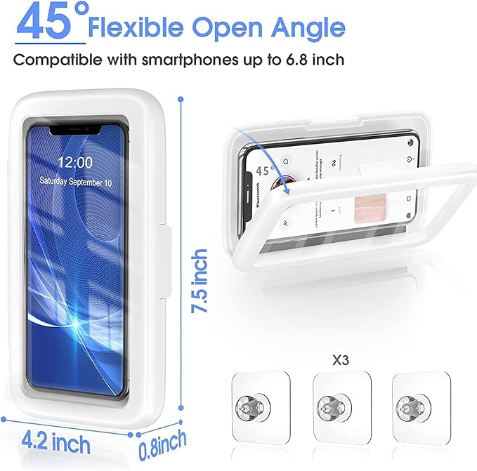Shower Phone Holder Waterproof, 480° Rotatable Adjustable Bathroom Wall Phone Mount Stand, Anti-Fog High Sensitivity iPhone Case, Anti Fog Case Bathroom Accessories for 4-7'' Cellphones