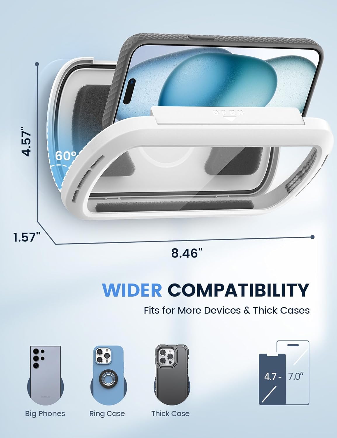 Shower Phone Holder Waterproof - Clear Sound Quality with Speaker Hole and 480° Rotating Shower Box, Locking Buckle IPX6 Waterproof Wall Mount Bracket