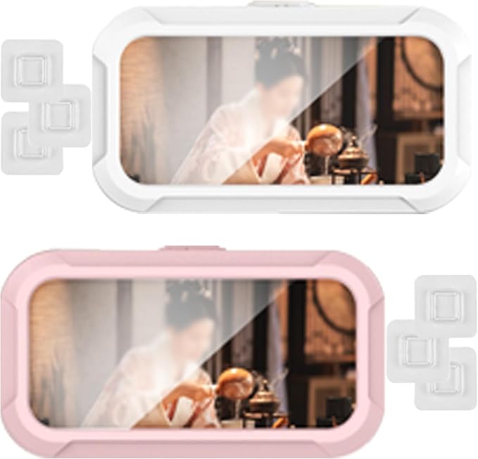 360° Rotatable Retractable Adjustable Shower Phone Case Holder,Pack of 2，Anti-fog HD & sensitive screen ,Wall Mounted Phone Holder for Bathroom Mirror Bathtub Kitchen, for 4-7" Phones, White+Pink