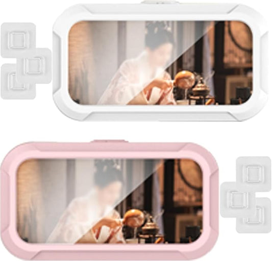 360° Rotatable Retractable Adjustable Shower Phone Case Holder,Pack of 2，Anti-fog HD & sensitive screen ,Wall Mounted Phone Holder for Bathroom Mirror Bathtub Kitchen, for 4-7" Phones, White+Pink