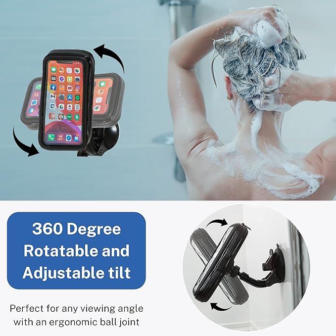 Bathroom waterproof phone holder | Bathroom suction cup holder | 360 degree rotation, height adjustable
