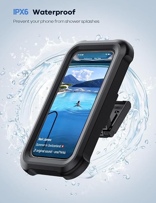 Shower Phone Holder - 480 Rotatable Retractable Adjustable Case, Bathroom Wall Mount Stand, Waterproof Case for 4-7" Phones, Black