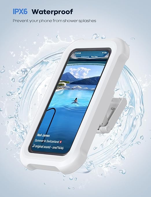 Shower Phone Holder Waterproof - 480° Rotatable Retractable Adjustable Shower Case Holder, Bathroom Wall Phone Mount Stand Water Proof Anti Fog Case, Accessories for 4-7" Cellphones