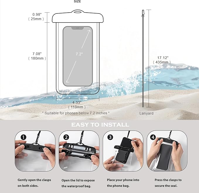 Waterproof Phone Pocket Case - [Easy Lock & Heavy Duty] Phone Waterproof Protective Bag Beach Essential Travel Essential