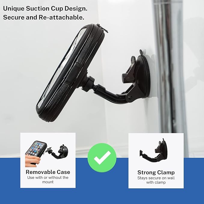 Bathroom waterproof phone holder | Bathroom suction cup holder | 360 degree rotation, height adjustable