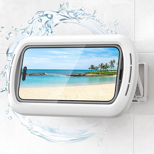 Shower Phone Holder Waterproof - Clear Sound Quality with Speaker Hole and 480° Rotating Shower Box, Locking Buckle IPX6 Waterproof Wall Mount Bracket