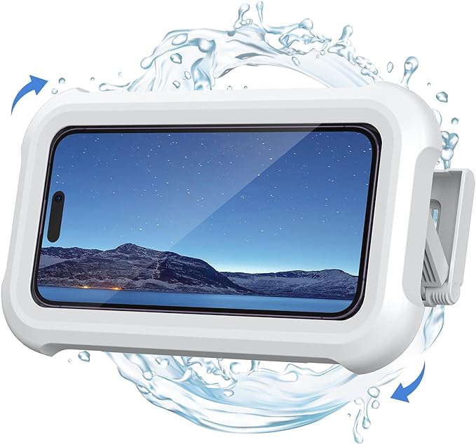 Shower Phone Holder Waterproof - 480° Rotatable Retractable Adjustable Shower Case Holder, Bathroom Wall Phone Mount Stand Water Proof Anti Fog Case, Accessories for 4-7" Cellphones