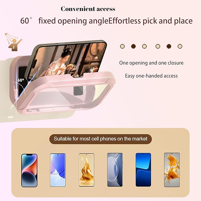 360° Rotatable Retractable Adjustable Shower Phone Case Holder,Pack of 2，Anti-fog HD & sensitive screen ,Wall Mounted Phone Holder for Bathroom Mirror Bathtub Kitchen, for 4-7" Phones, White+Pink